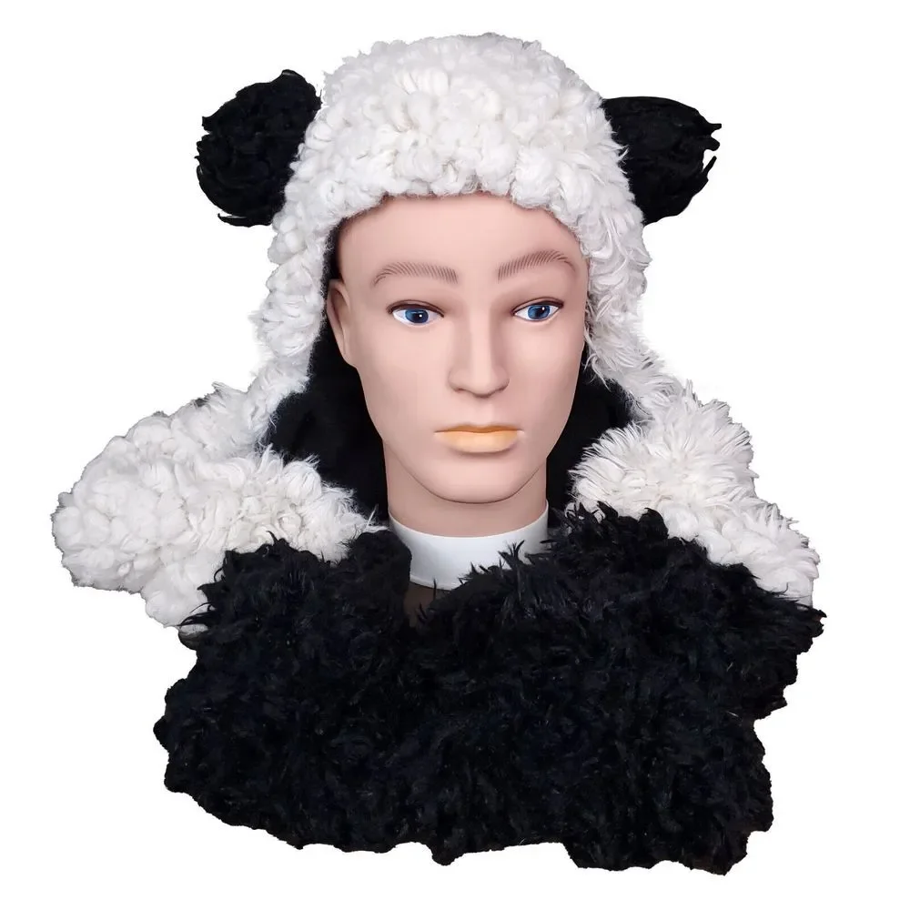 Panda Bear Plush Fur Cowl‎ Hooded Infinity Scarf Snood 3D Ears Black White New